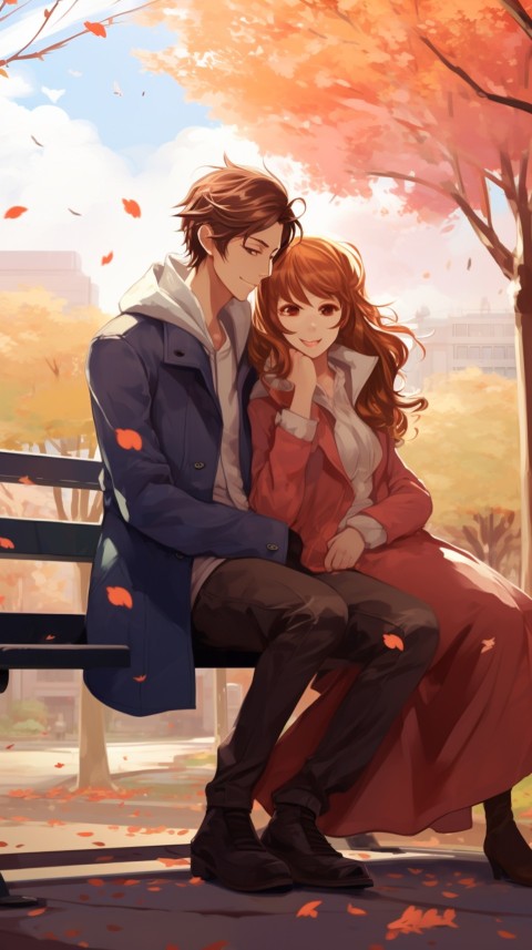 Cute romantic anime couple sitting on bench Aesthetic (28)
