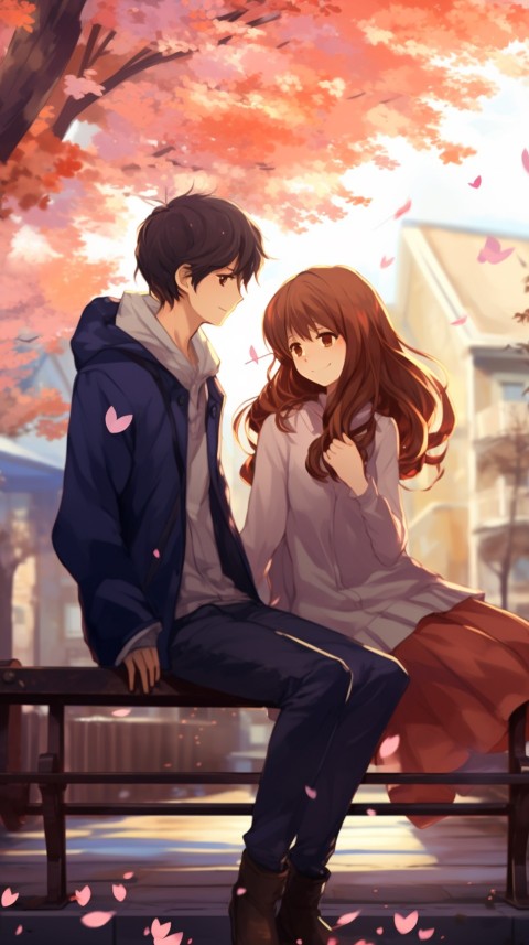 Cute romantic anime couple sitting on bench Aesthetic (22)