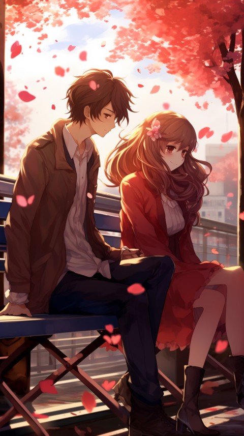 Cute romantic anime couple sitting on bench Aesthetic (38)