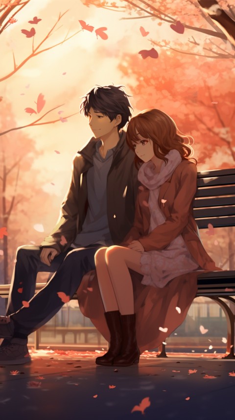 Cute romantic anime couple sitting on bench Aesthetic (44)