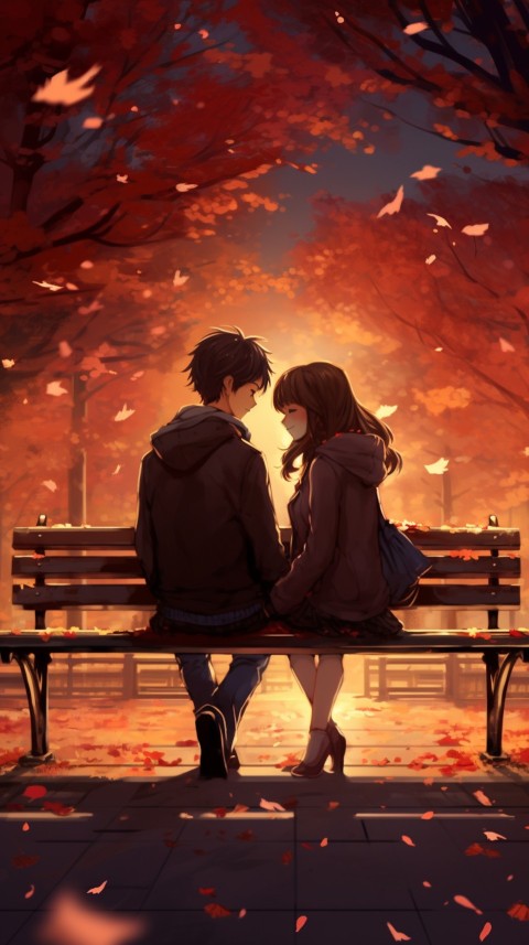 Cute romantic anime couple sitting on bench Aesthetic (23)