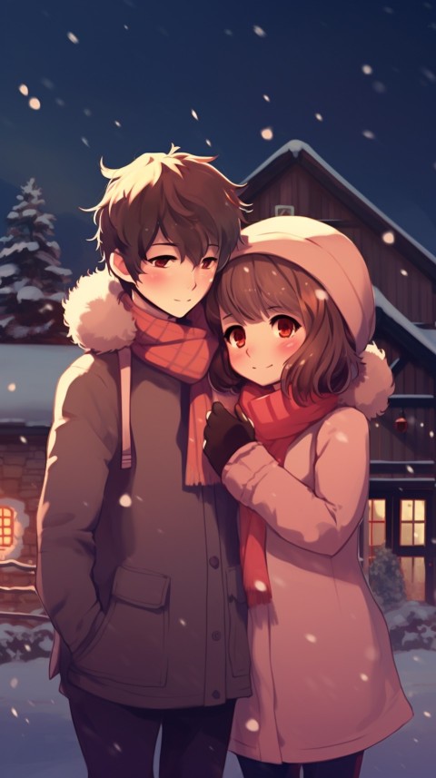 Cute Romantic Anime Couple Snow Home Aesthetic (3)