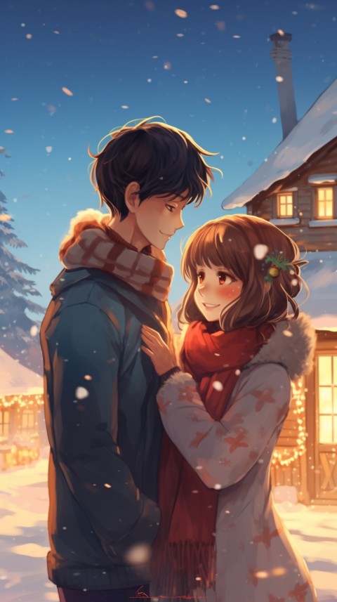 Cute Romantic Anime Couple Snow Home Aesthetic (4)