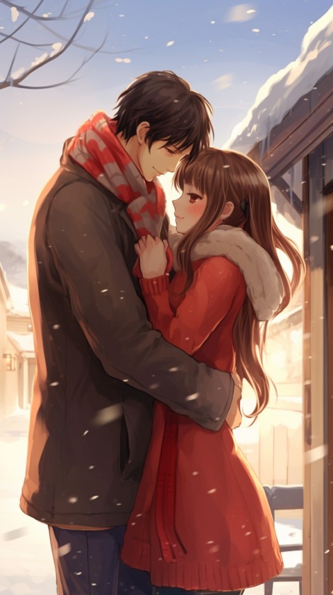 Cute Romantic Anime Couple Snow Home Aesthetic (5)