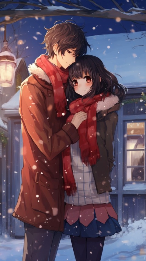Cute Romantic Anime Couple Snow Home Aesthetic (8)
