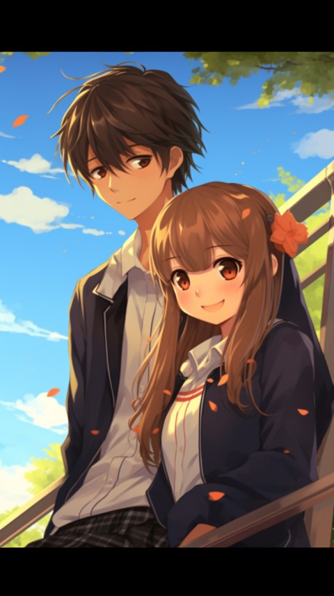 Cute School Romantic Anime Couple Sitting on Bench Aesthetic (16)
