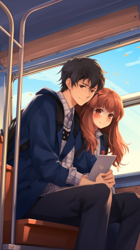 Cute School Romantic Anime Couple Sitting on Bench Aesthetic (19)