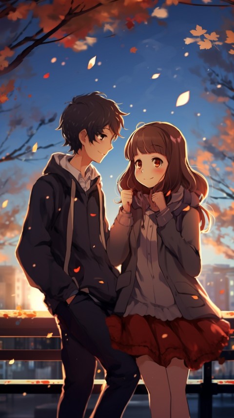 Cute School Romantic Anime Couple Sitting on Bench Aesthetic (18)