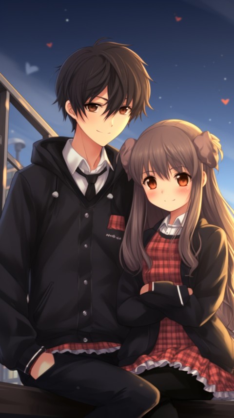 Cute School Romantic Anime Couple Sitting on Bench Aesthetic (4)