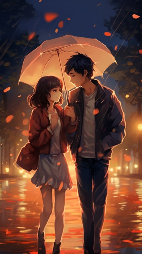 Dancing Romantic Cute Anime Couple Rain Aesthetic  (16)
