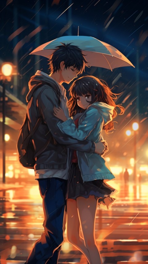 Dancing Romantic Cute Anime Couple Rain Aesthetic  (15)