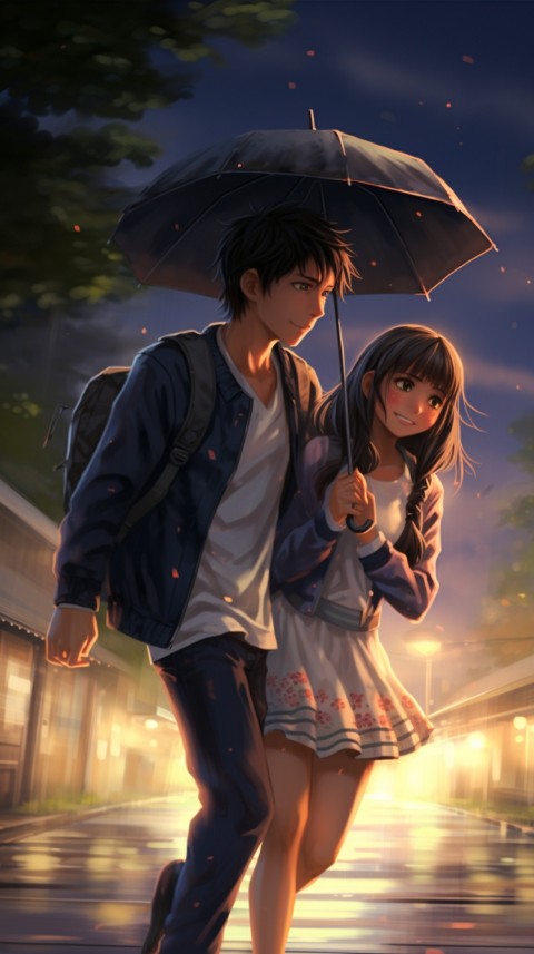 Dancing Romantic Cute Anime Couple Rain Aesthetic  (6)