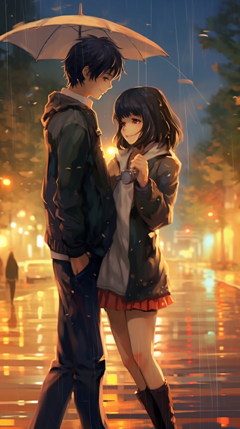 Dancing Romantic Cute Anime Couple Rain Aesthetic  (2)