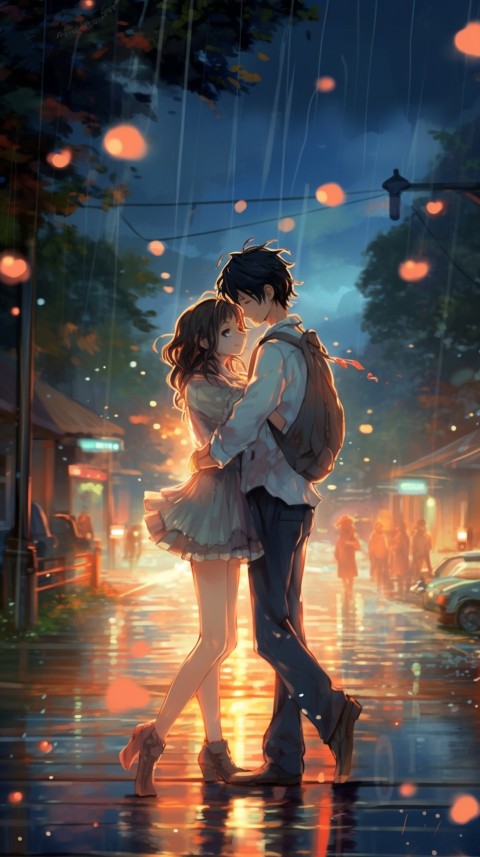 Dancing Romantic Cute Anime Couple Rain Aesthetic  (18)