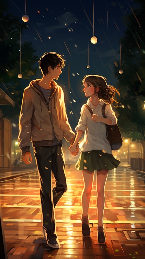 Dancing Romantic Cute Anime Couple Rain Aesthetic  (13)
