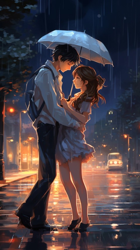 Dancing Romantic Cute Anime Couple Rain Aesthetic  (11)