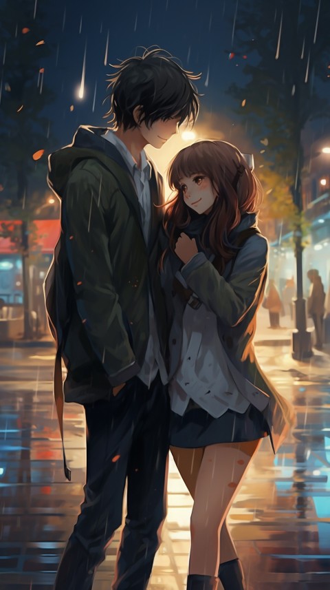 Dancing Romantic Cute Anime Couple Rain Aesthetic  (23)