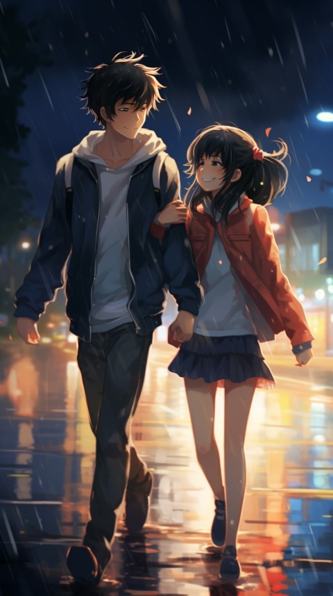 Dancing Romantic Cute Anime Couple Rain Aesthetic  (29)