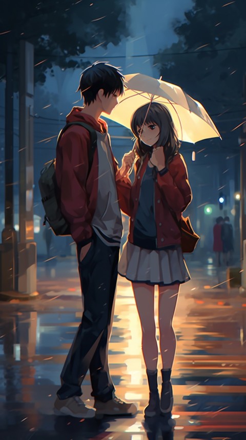 Dancing Romantic Cute Anime Couple Rain Aesthetic  (21)