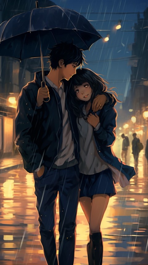 Dancing Romantic Cute Anime Couple Rain Aesthetic  (35)