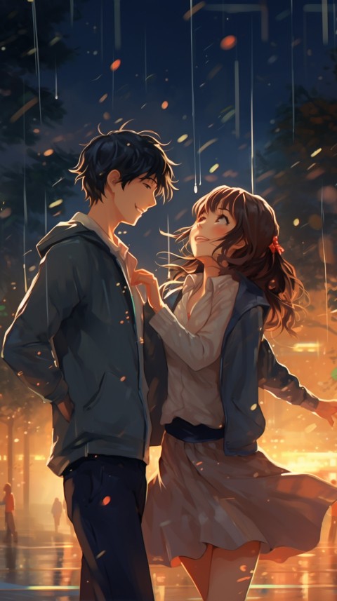 Dancing Romantic Cute Anime Couple Rain Aesthetic  (32)