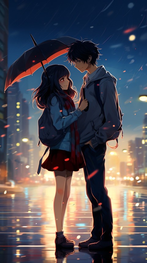 Dancing Romantic Cute Anime Couple Rain Aesthetic  (39)