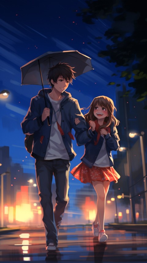 Dancing Romantic Cute Anime Couple Rain Aesthetic  (43)