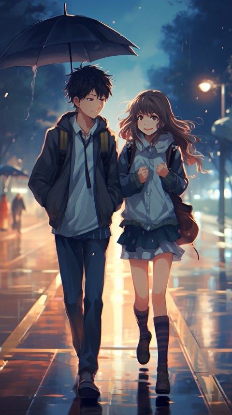 Dancing Romantic Cute Anime Couple Rain Aesthetic  (45)