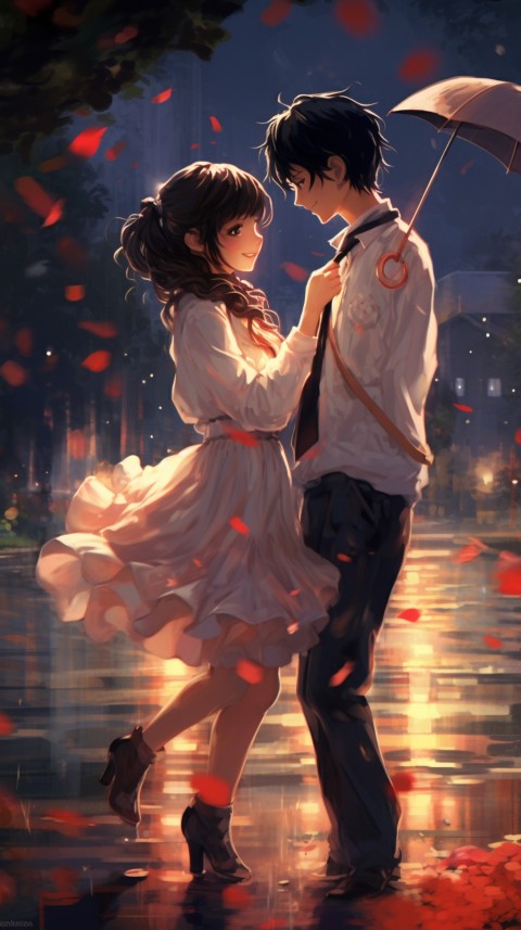 Dancing Romantic Cute Anime Couple Rain Aesthetic  (54)