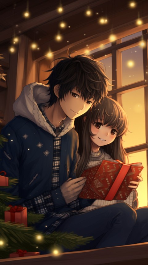 Romantic Anime Couple Aesthetic Christmas Holiday Bed Room (7)