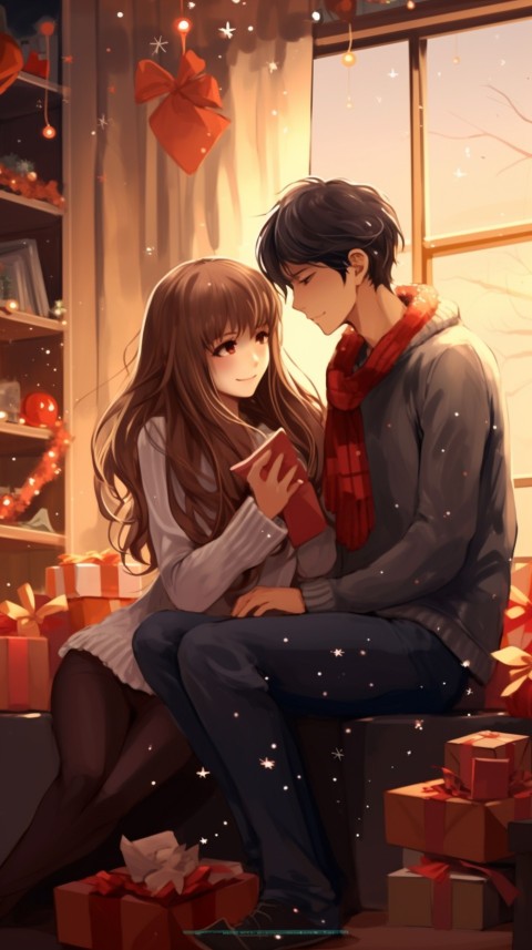 Romantic Anime Couple Aesthetic Christmas Holiday Bed Room (16)