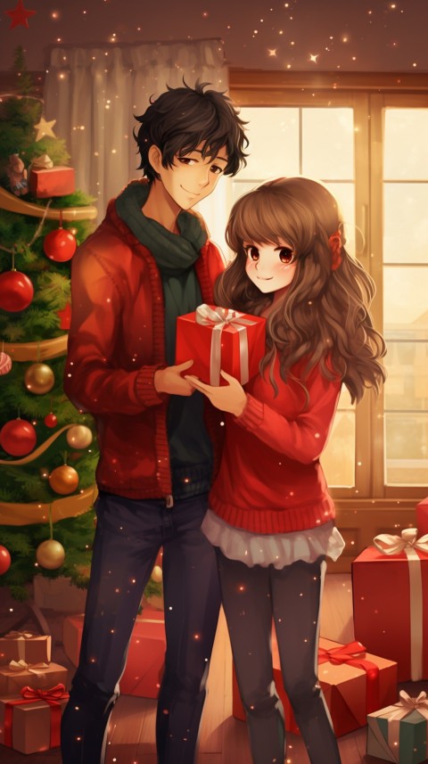 Romantic Anime Couple Aesthetic Christmas Holiday Bed Room (6)