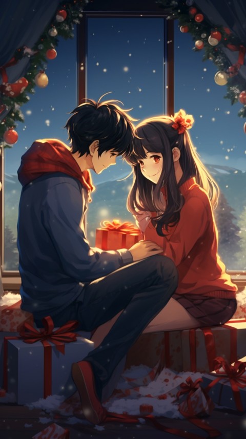 Romantic Anime Couple Aesthetic Christmas Holiday Bed Room (24)