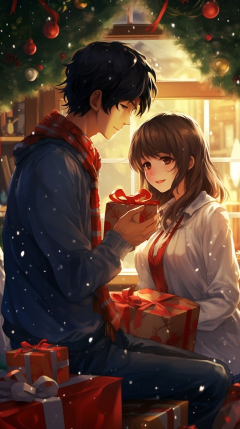 Romantic Anime Couple Aesthetic Christmas Holiday Bed Room (28)