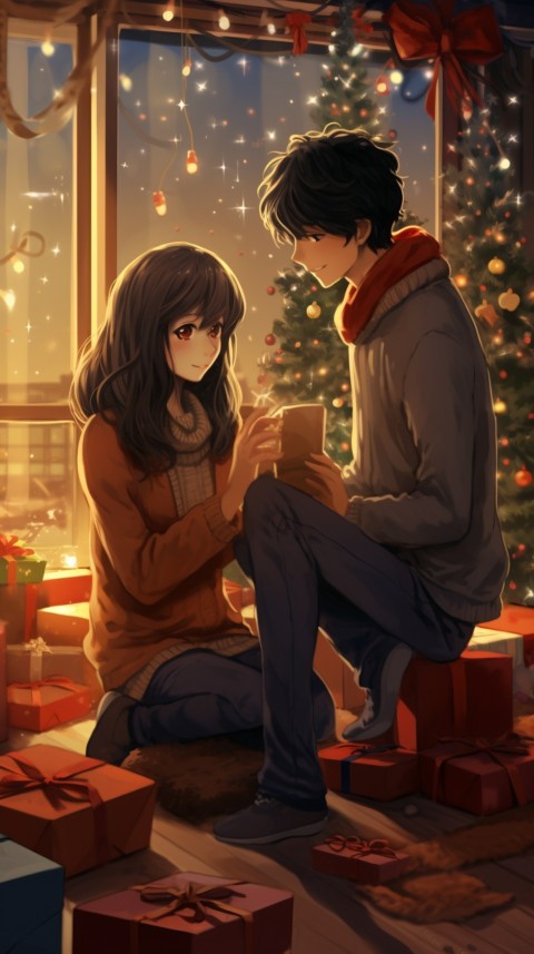 Romantic Anime Couple Aesthetic Christmas Holiday Bed Room (18)