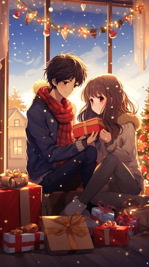 Romantic Anime Couple Aesthetic Christmas Holiday Bed Room (55)