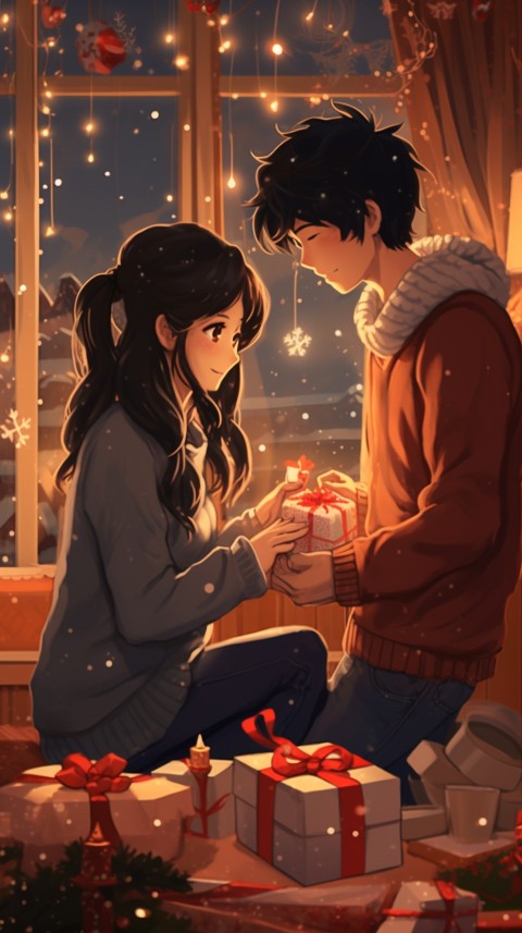 Romantic Anime Couple Aesthetic Christmas Holiday Bed Room (62)