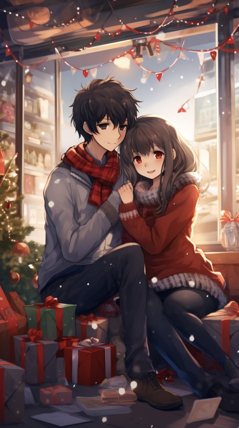 Romantic Anime Couple Aesthetic Christmas Holiday Bed Room (66)
