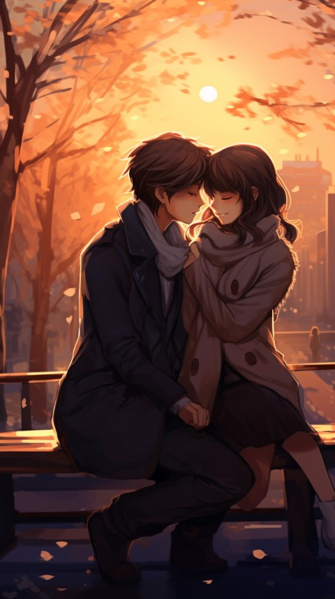 Romantic Anime Couple Sitting on bench Aesthetic Love (28)