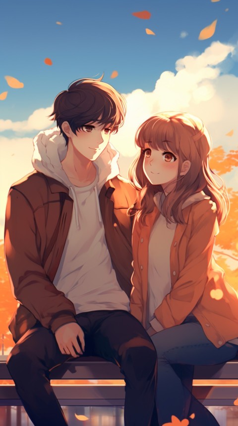 Romantic Anime Couple Sitting on bench Aesthetic Love (38)