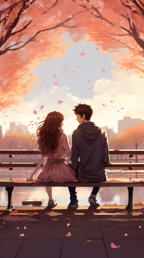 Romantic Anime Couple Sitting on bench Aesthetic Love (39)