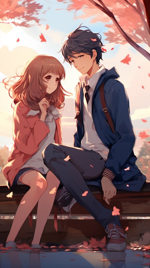 Romantic Anime Couple Sitting on bench Aesthetic Love (43)