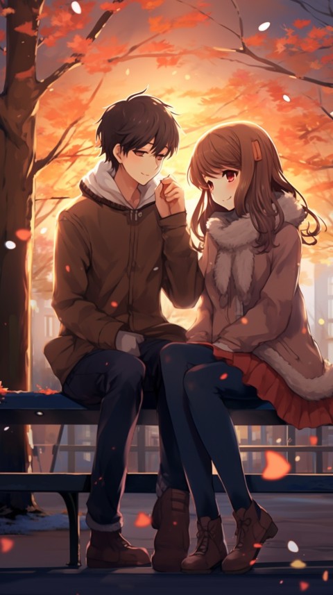 Romantic Anime Couple Sitting on bench Aesthetic Love (34)