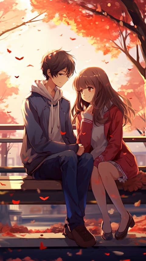Romantic Anime Couple Sitting on bench Aesthetic Love (42)