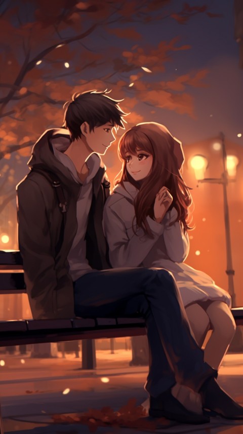 Romantic Anime Couple Sitting on bench Aesthetic Love (50)