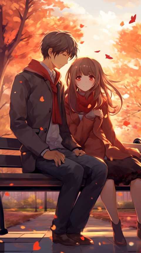 Romantic Anime Couple Sitting on bench Aesthetic Love (55)