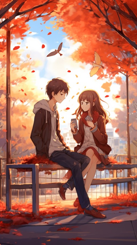 Romantic Anime Couple Sitting on bench Aesthetic Love (59)