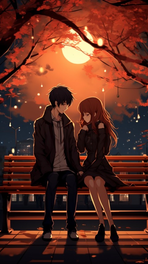 Romantic Anime Couple Sitting on bench Aesthetic Love (56)
