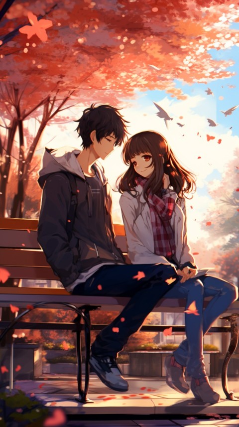 Romantic Anime Couple Sitting on bench Aesthetic Love (58)