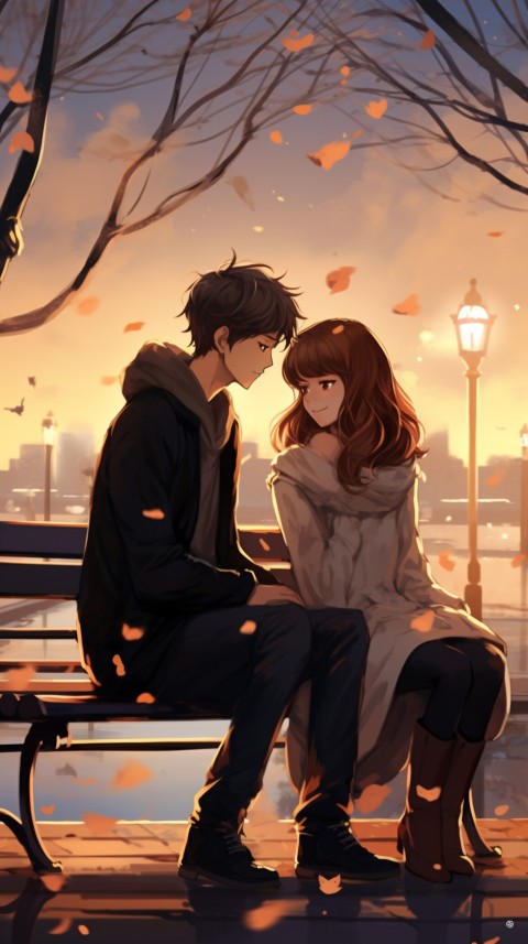 Romantic Anime Couple Sitting on bench Aesthetic Love (60)